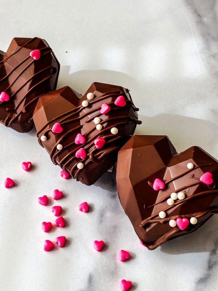 Heart-shaped hot cocoa bombs for Valentine's Day, from Black Woman-owned Cocoa Belle
