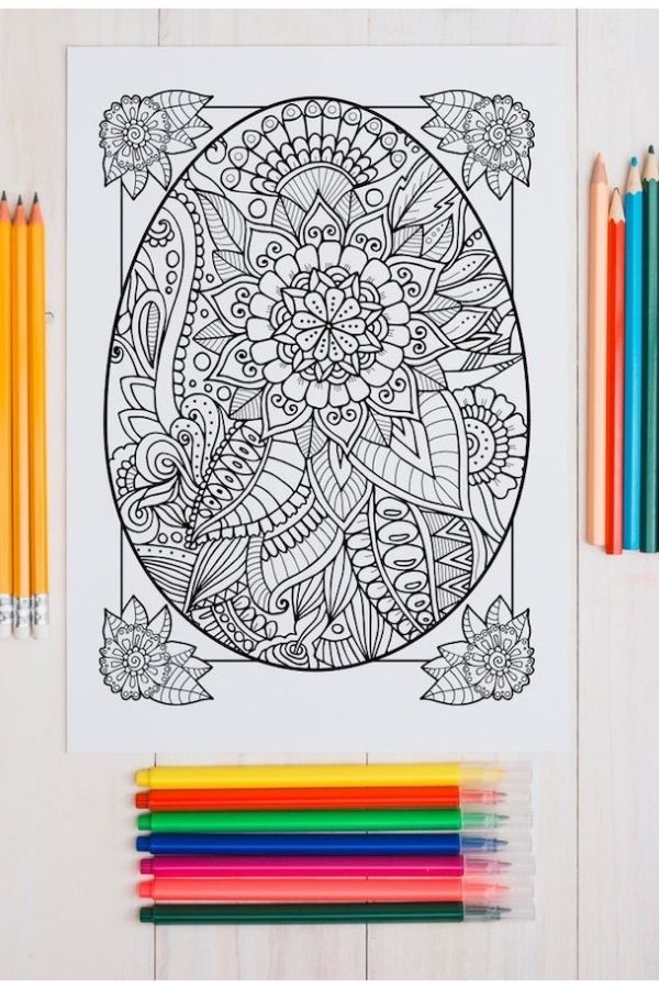 Traditional Ukrainian Easter egg coloring page by Kyiv's Ken Bird Studio