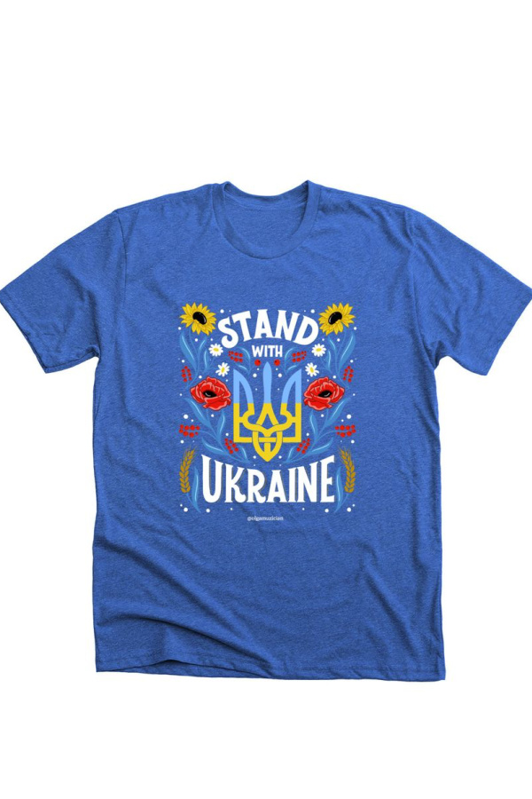 Stand with Ukraine floral tee on Bonfire: 100% of profits support Revived Soldiers Ukraine