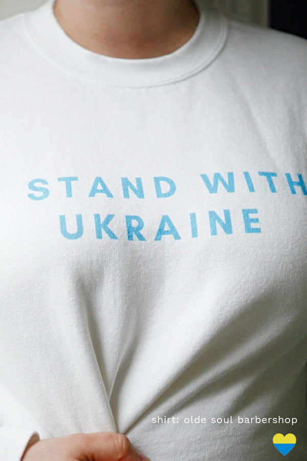 Stand with Ukraine sweatshirt from Olde Soul Barbershop: 100% donated to key organizations supporting Ukraine