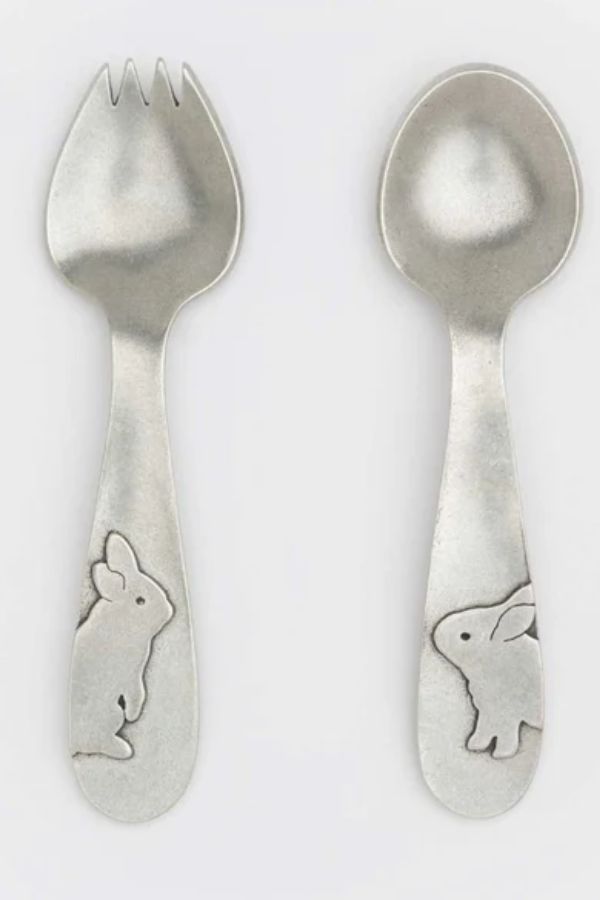 Looking for a unique baby gift for Easter? This handmade bunny utensil set from Beehive makes a special gift.