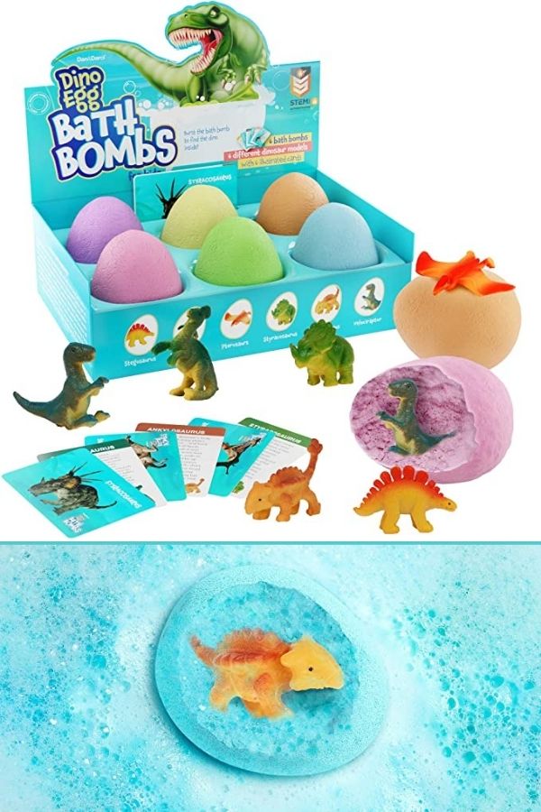 Dino egg bath bombs make a great Easter basket gift for kids