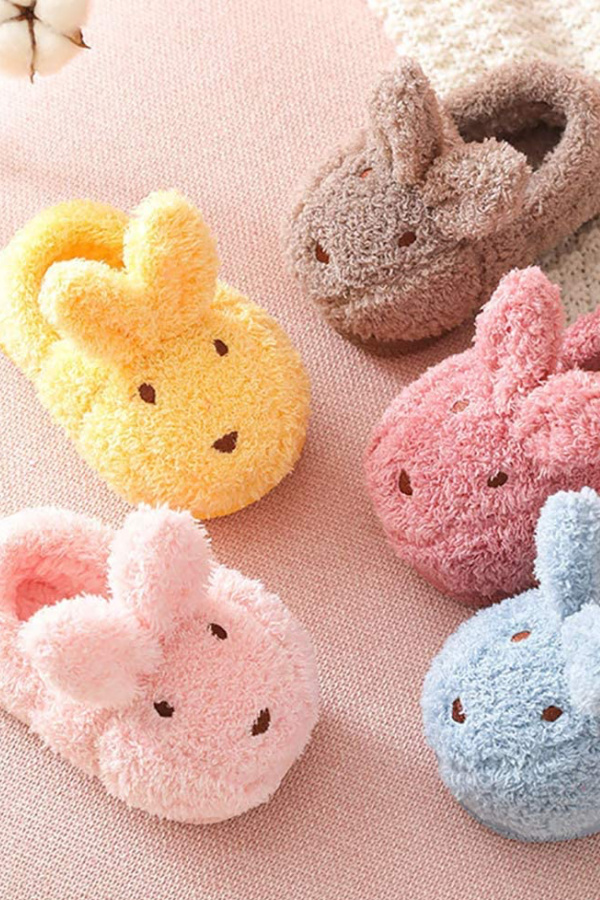 Creative Easter basket gift for kids: Faux fur bunny slippers!