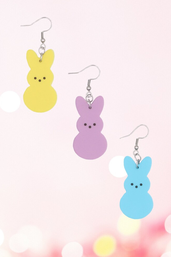 Easter basket ideas under $20: Cute Peeps bunny earrings handmade by Cheerful Spirit