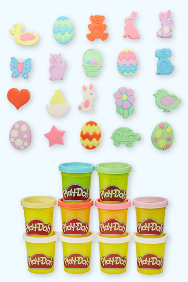 Play Dough Easter kit for kids with lots of shape cutters and dough