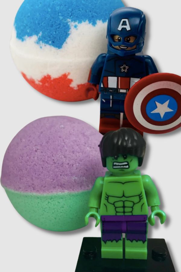 Set of hidden Avenger minifig bath bombs | The Coolest Birthday Gifts for 8 year olds