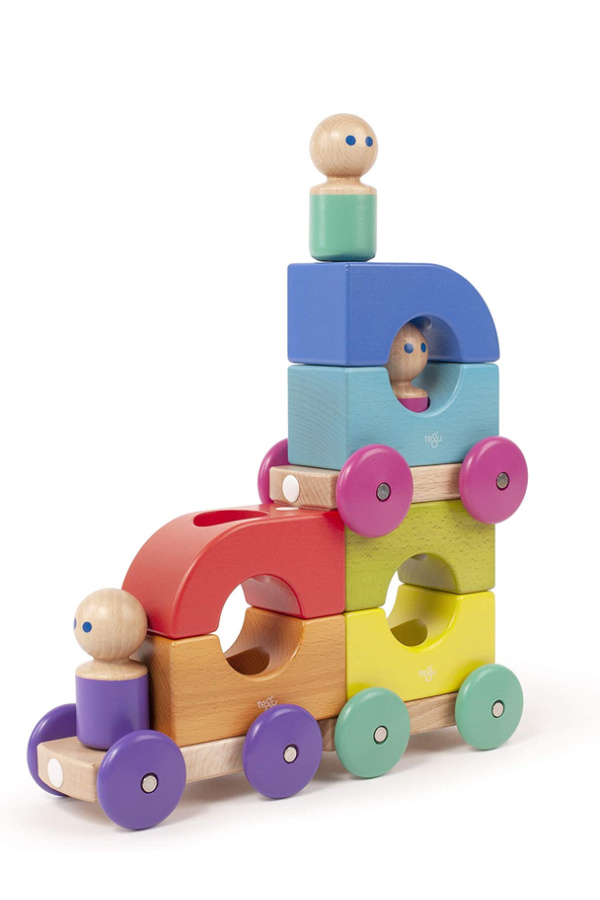 Best first birthday gifts: TEGU magnetic wooden tram toy is safe for toddlers
