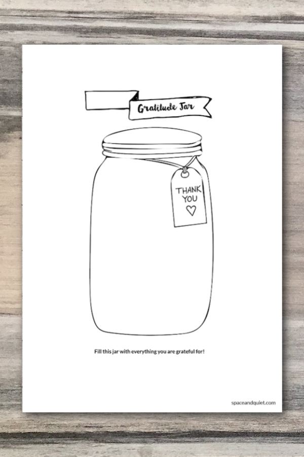 Free printable gratitude jar coloring page from Space + Quiet