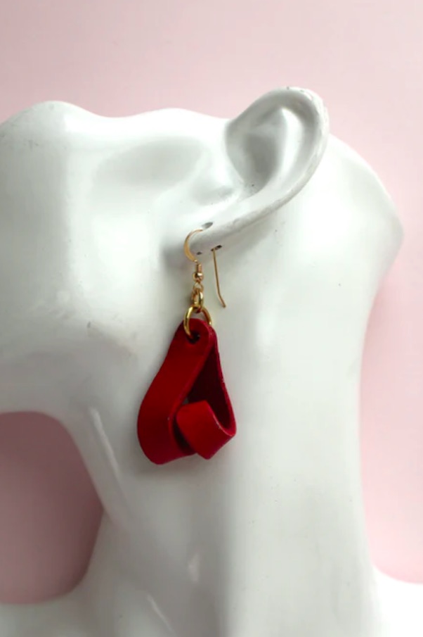 Amber Poitier's red leather heart earrings are a great Valentine's gift that isn't too sweet.