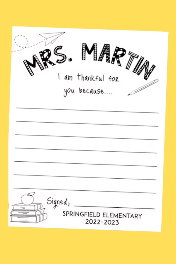 Divine Party Design's printable teacher thank you lets you personalize the design for your child's teacher.