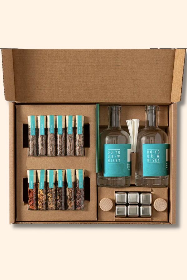 Uncommon Goods Father's Day gifts: DIY Whiskey-making kit---or find kits for making or infusing, gin, tequila, vodka, and other beverages.