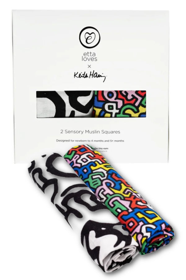 Keith Haring muslin burp cloth set: Affordable baby shower gift under $30
