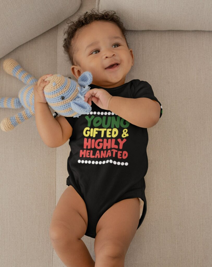 Black, gifted and melanated baby onesie by Kente Baby Designs | baby shower gifts under $30