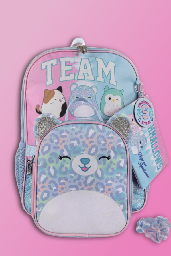 Preschool and kindergarten backpacks: Team Squishmallows 5-Piece Backpack Set on sale for a fantastic price! 