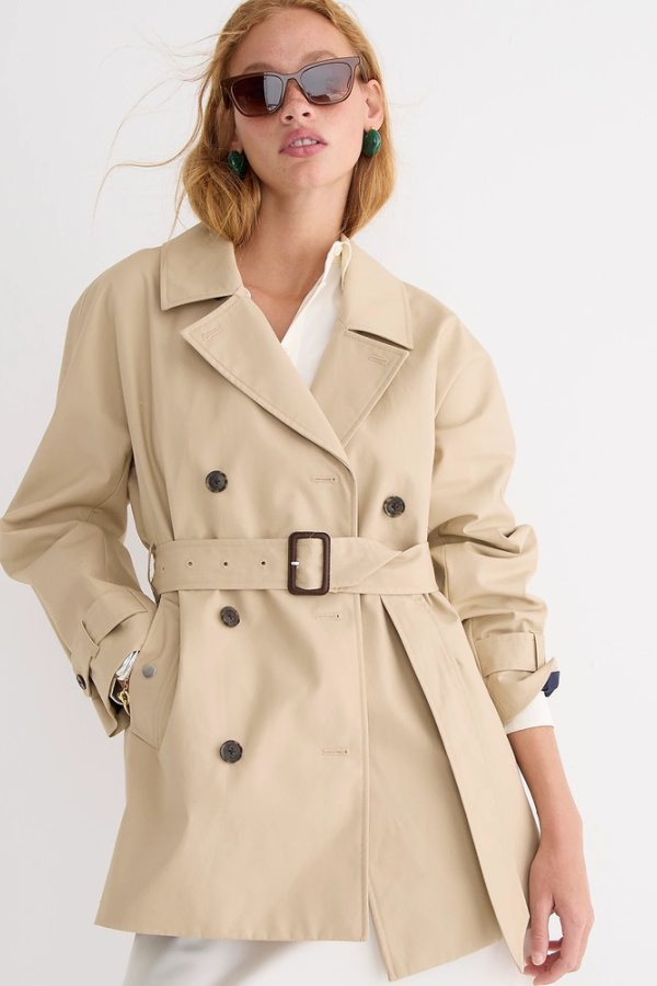 Stylish trench coats for fall: JCrew's short trench is made modern with a swingier, slightly oversized silhouette 