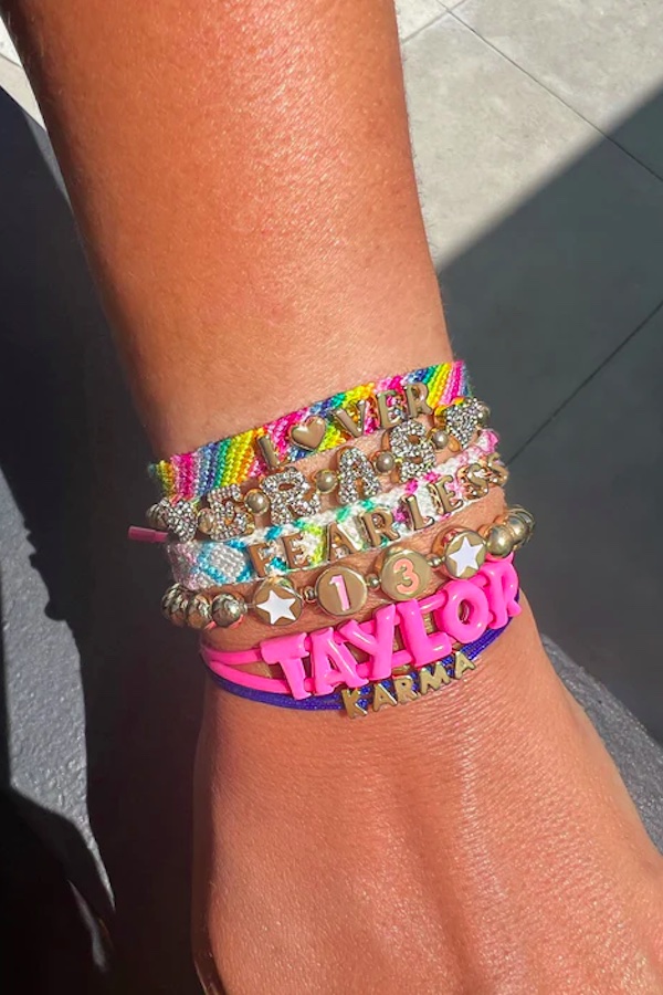 These custom bracelets from Bauble Bar are some of the best Taylor Swift gifts: Step up from the classic beaded friendship bracelet. 