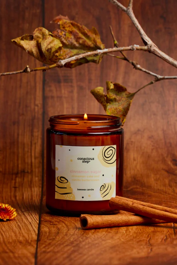 Support Habitat for Humanity on Giving Tuesday with the purchase of a Conscious Step cinnamon beeswax candle.