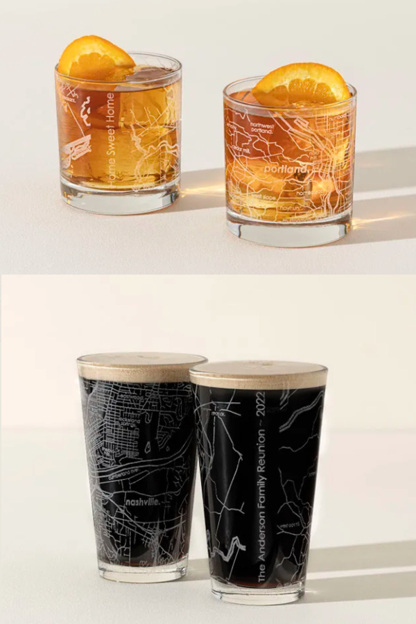 Custom engraved hometown tumblers, pint glasses, or wine glasses make an awesome personalized gift!