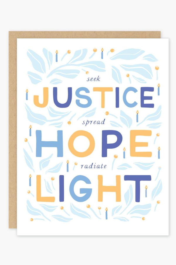 Hanukkah gift for kids who have everything: A card with a hopeful message about the future + a tribute donation to Bend the Arc