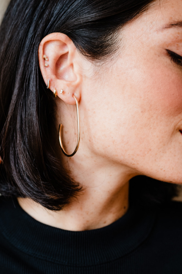 Pear Hoop Earrings on sale at Able Made -- great update on a classic round hoop!