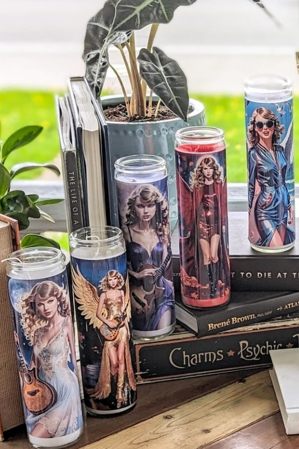 Taylor Swift Eras Angels Prayer Candles: Cool gifts for Swifties from the Key Lime Dog Shop on Etsy. 