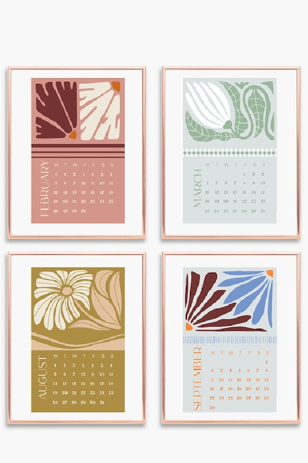 Modern 2024 printable calendars: Minimalist Boho Designs from Golden Guinea Pig on Etsy