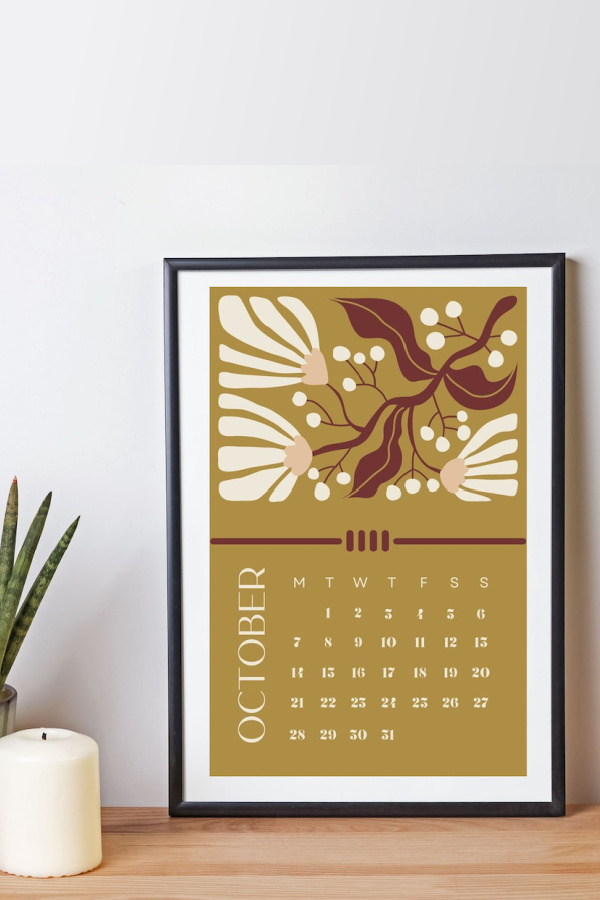 Modern 2024 printable calendars: Minimalist Boho Monthly Pages from Golden Guinea Pig on Etay
