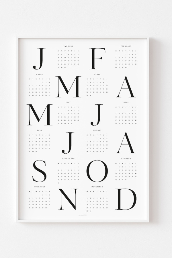 Modern 2024 printable calendars: Modern Minimalist Yearly Calendar from Anvaya Art