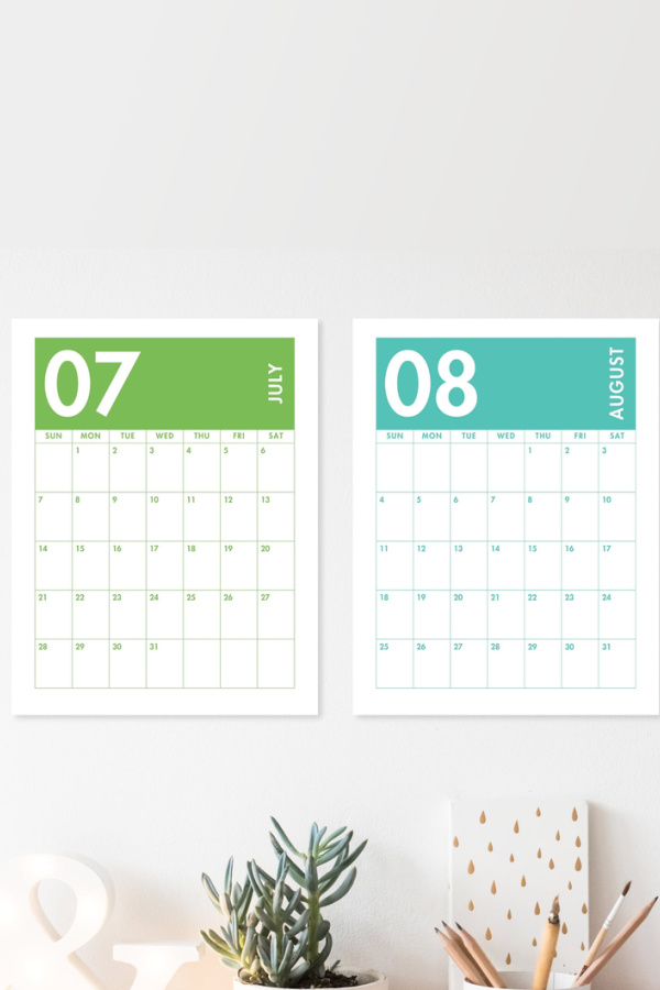 Modern 2024 printable monthly calendar pages from Pixel Blossom Co