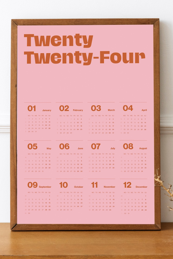 Colourful monthly 2024 wall calendar pages for instant download from Monthly Design