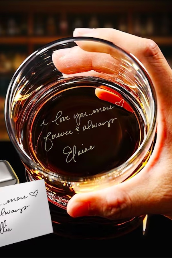 Best Etsy Valentine gifts for him: Personalized whiskey glass from DeDrinkie