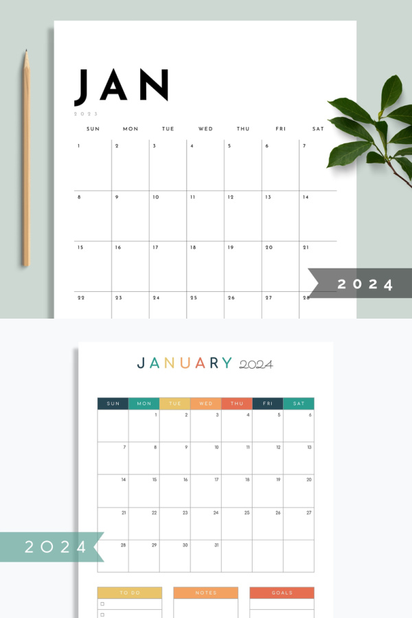 Modern, printable planning calendars for 2024  from Studio Teti