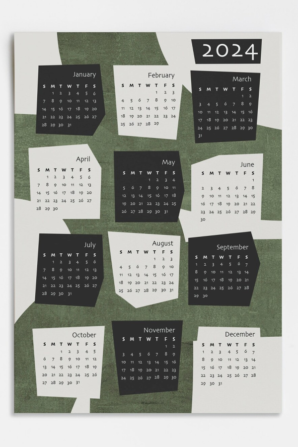 Printable 2024 wall calendar in mid-century style by Laub Digital Studio