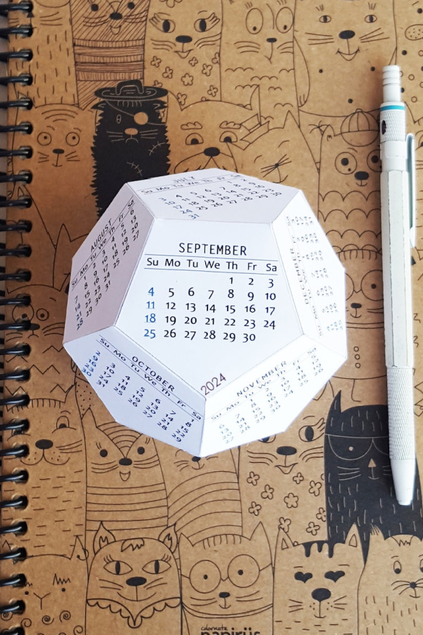 Fun printable dodecahedron 2024 desktop calendar | Instant download from Pitsy Digital