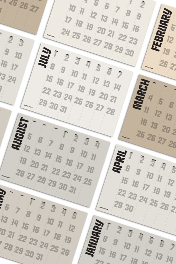 Modern printable monthly calendar pages for 2024 from Sugarface Studio Shop