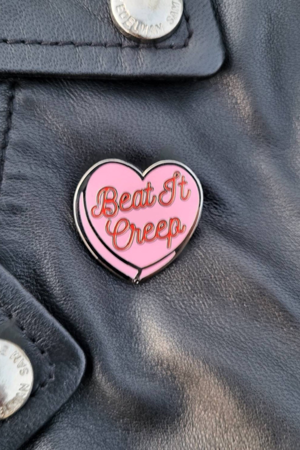 Beat it Creep heart pin from Roxanna Torres. Anti-Valentine's gifts (or for fans of John Waters movies!)