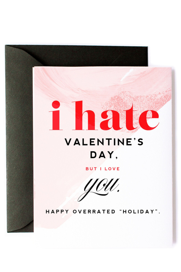 Anti-Valentine's Day Gifts: I hate Valentine's Day card from Kitty Meow Boutique