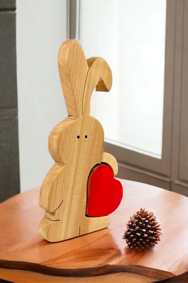 Best Valentine's gifts on Etsy for kids: IAmWooDen's heart-holding bunny is part puzzle, part adorable decor