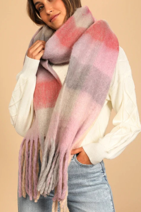 Blanket style fringed check scarves on sale from Fall & Hope on Etsy: Acne Studios scarf style for less