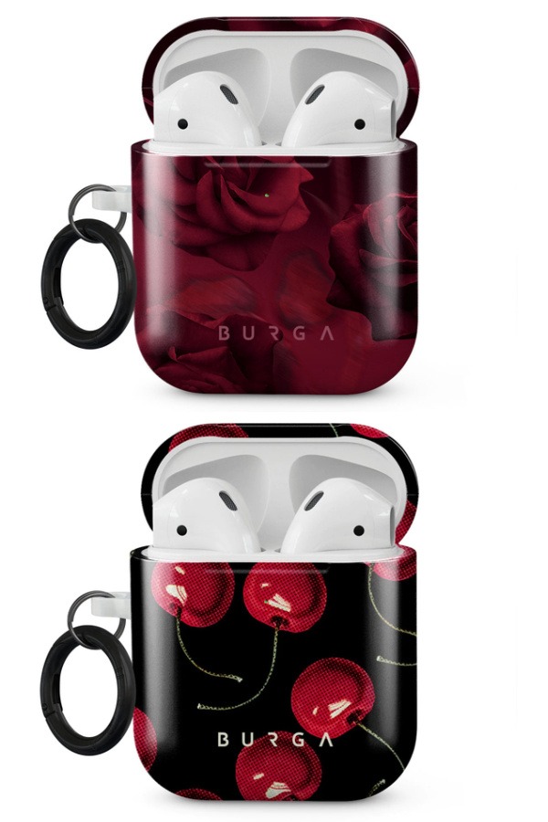 Stylish and protective AirPod cases from Burga in styles like Femme Fatale and Cherry Bomb