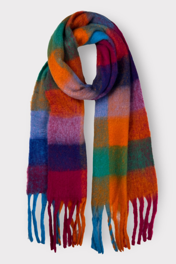 Rainbow checked fringed wool scarf from the Scarf Village on Etsy. Top rated shop and fast shipping!