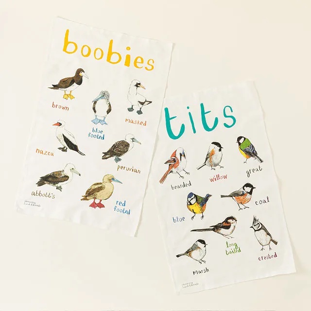 Dish towels featuring Boobies and Tits WHAT THEY'RE BIRDS  | funny baby shower gifts