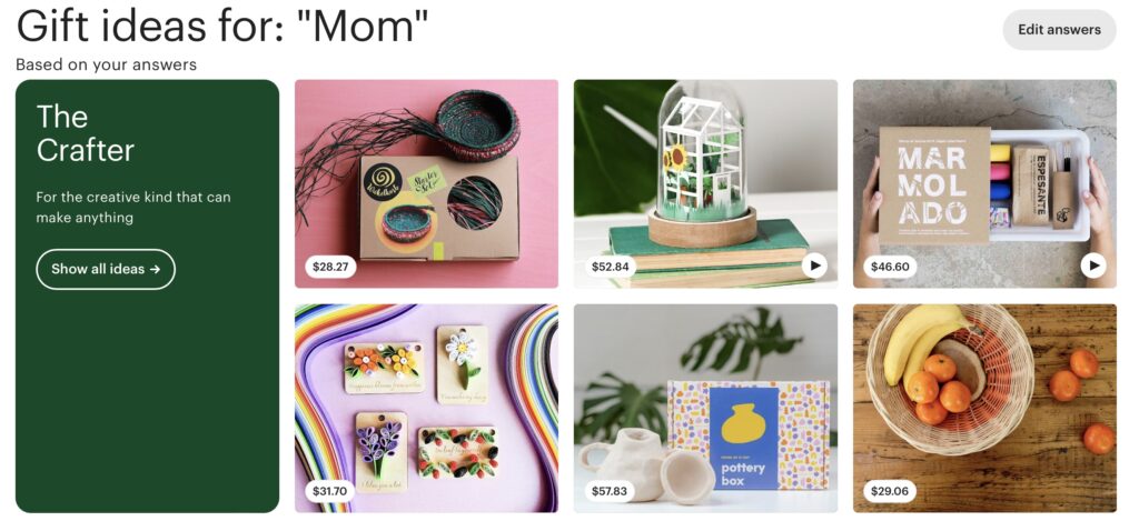 Testing the Etsy gift finder tool: Gifts for Mom who likes crafting