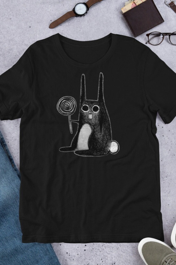 Easter baskets for teens: Goth bunny shirt from Julie Fitzgerald on Etsy is a fun Easter gift for boys. Or kids of any gender, really.