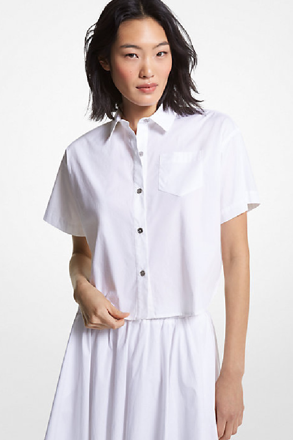Modern Preppy spring clothes on sale: Michael Kors stretch poplin top is perfect in black and white, and cropped the perfect length