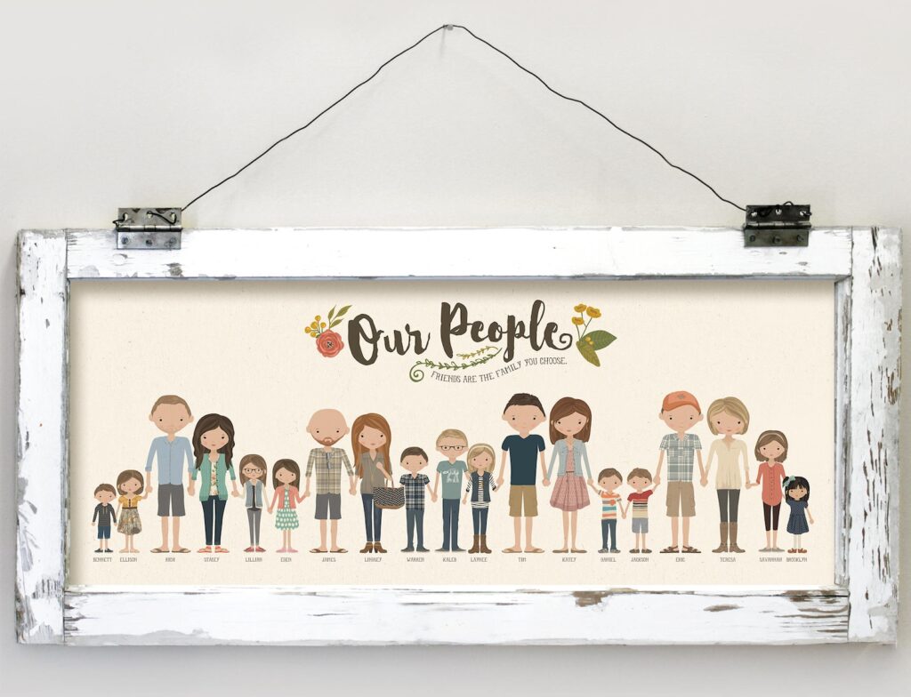 Modern Custom family portrait with lots of people by Ink Lane Design - this extended family portrait, perfect for Mother's Day and Father's Day or Anniversary Gifts