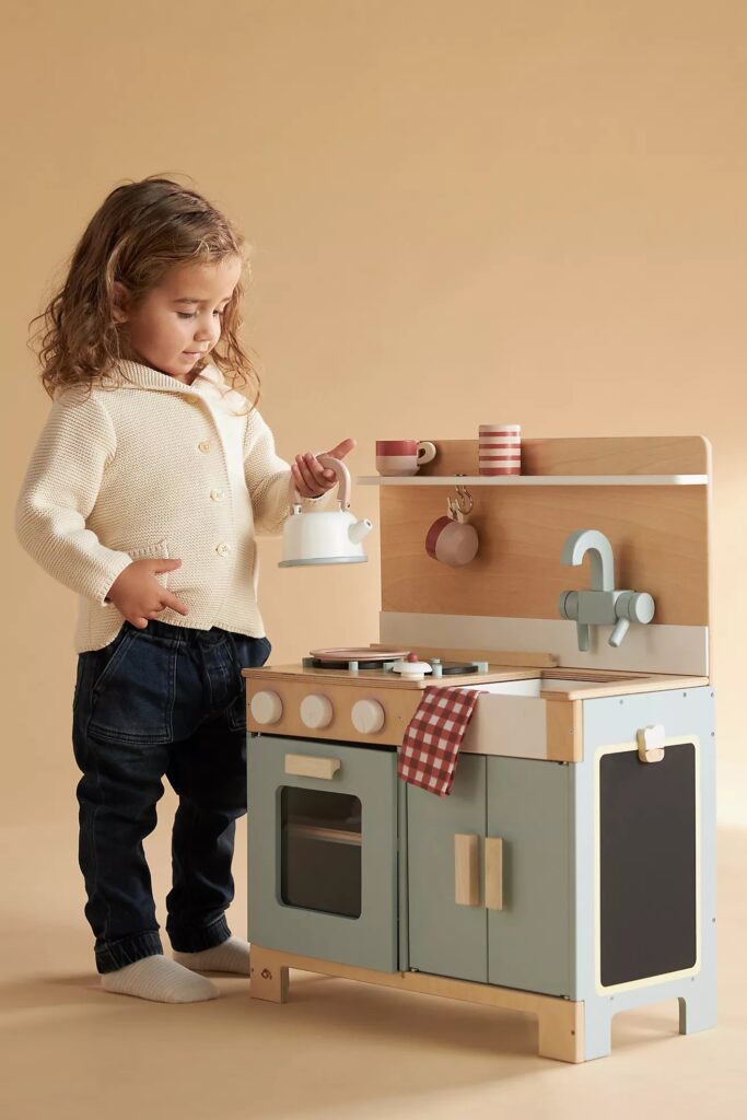 Best gifts for 3 year olds: Wooden kitchen set to inspire imagination, at Anthropologie | Cool Mom Picks