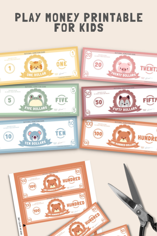 Printable play money for kids from Good Mood Printables helps teach preschoolers financial literacy