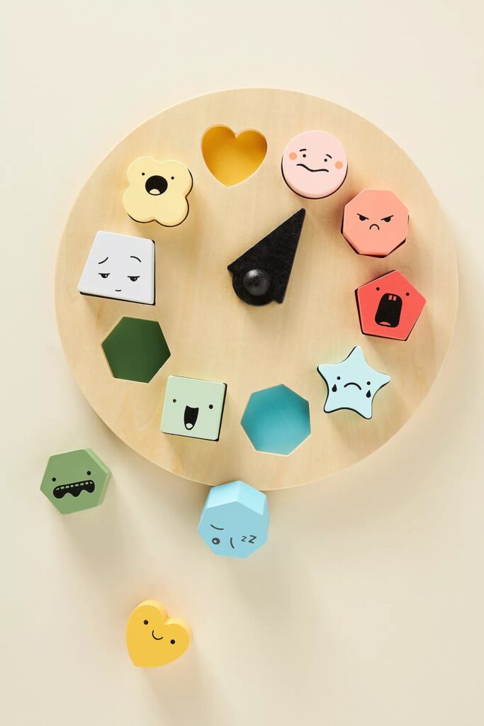 This beautiful Shapes of Emotions "Click" is a wonderful gift for a toddler! It teaches kids colors, matching, sight words, and above all, how to identify and community emotions for social-emotional learning