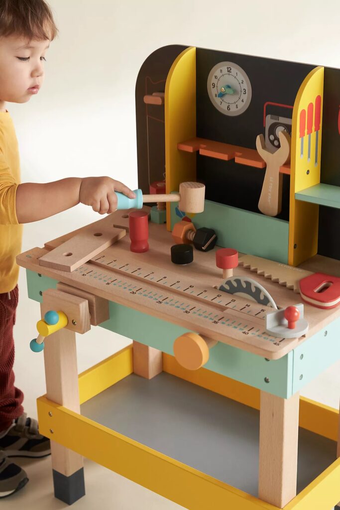 Handmade wooden toy workbench for kids | best gifts for 3 year olds